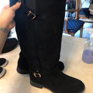 Black faux suede knee high boots